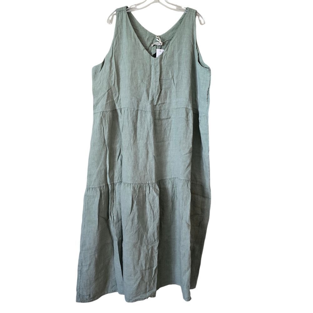 Vanessa Alexandra‎ Maxi Dress Green 100% Linnen Dress Size 2X   Coastal